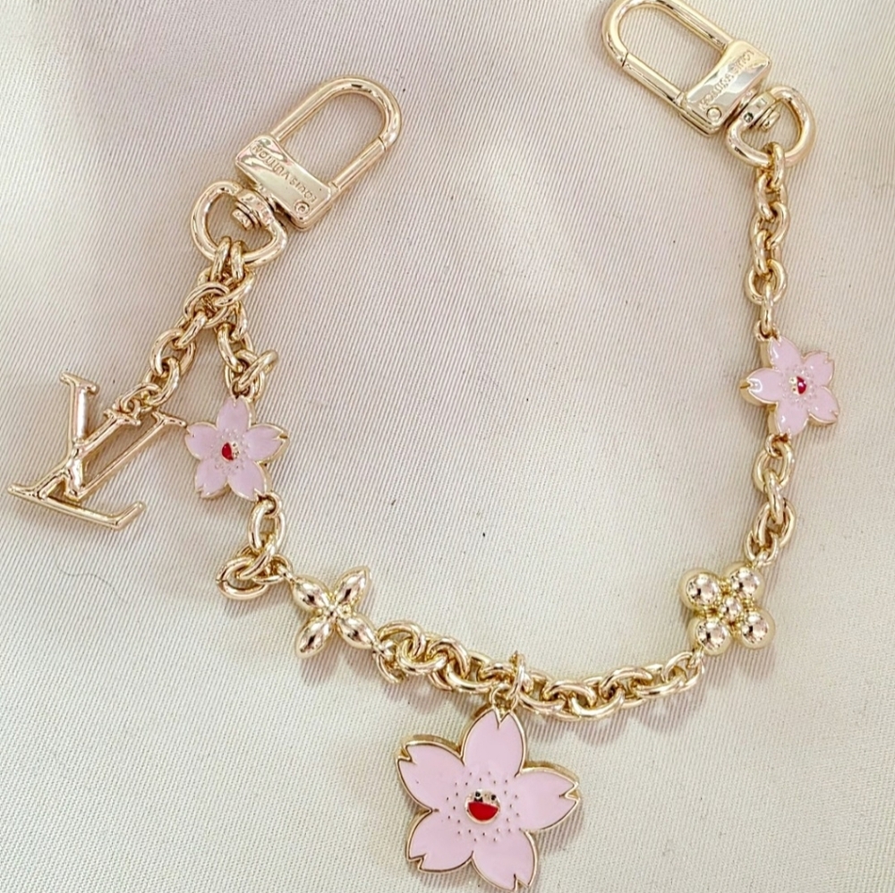 Fashion Gold and Pink Floral Charm Chain